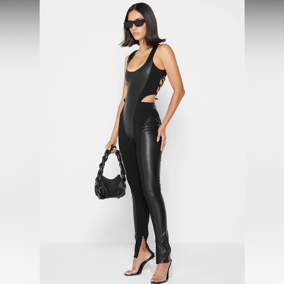 Vegan Leather Corset Lace Up Jumpsuit - Picture 6 of 9